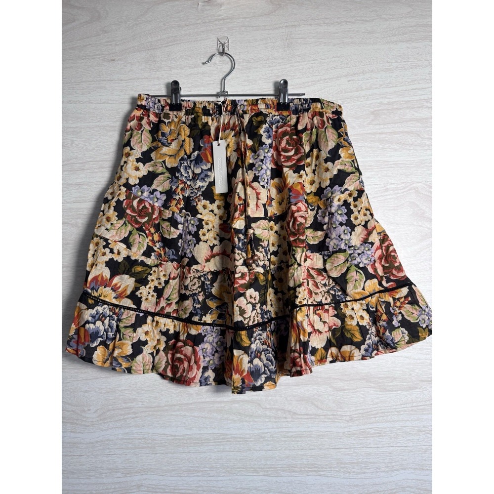 Olivateous tiered, multicoloured floral skirt Tie Waist Ruffle Details Sz Lg